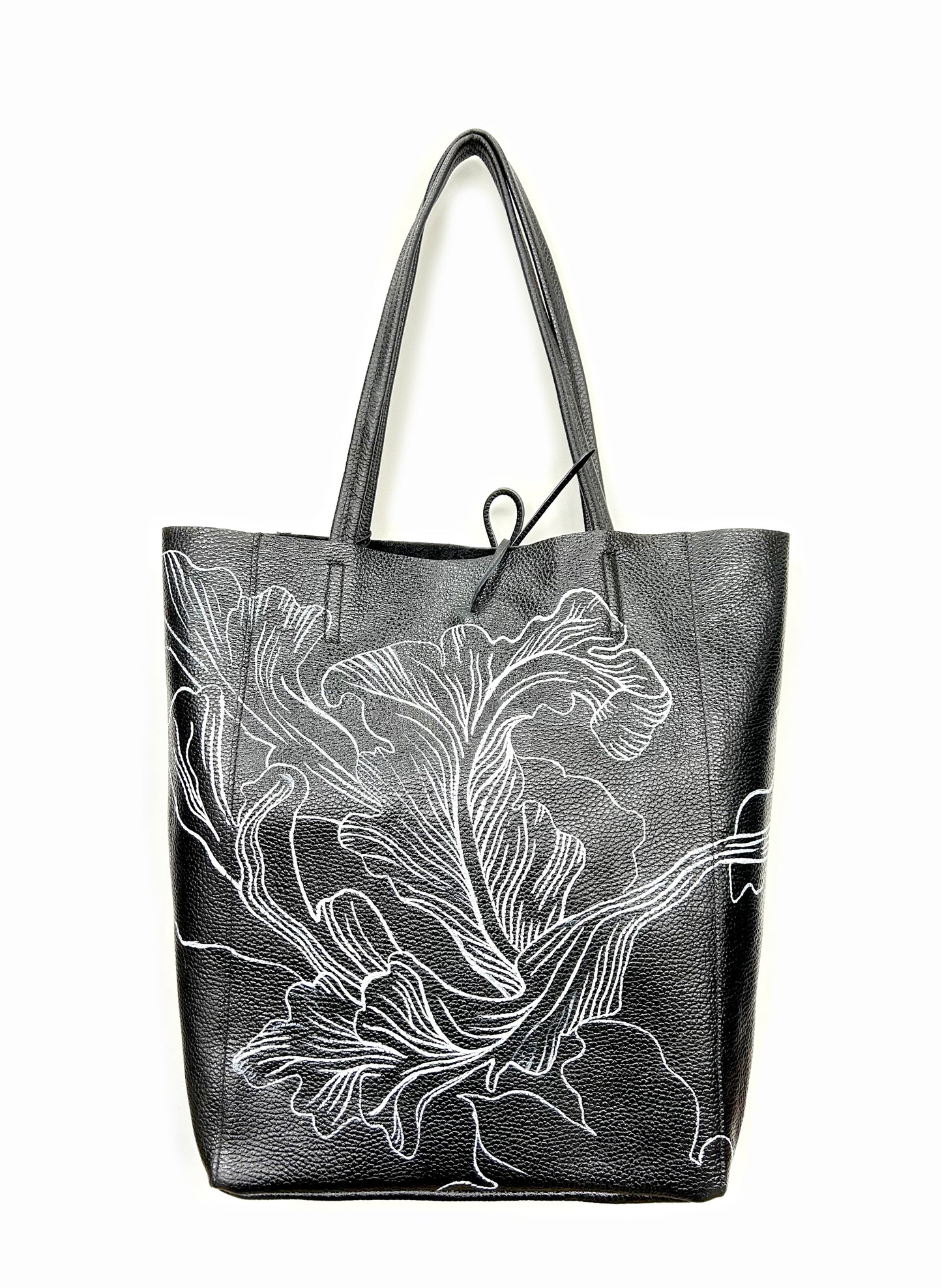 Acanthus handpainted tote bag black