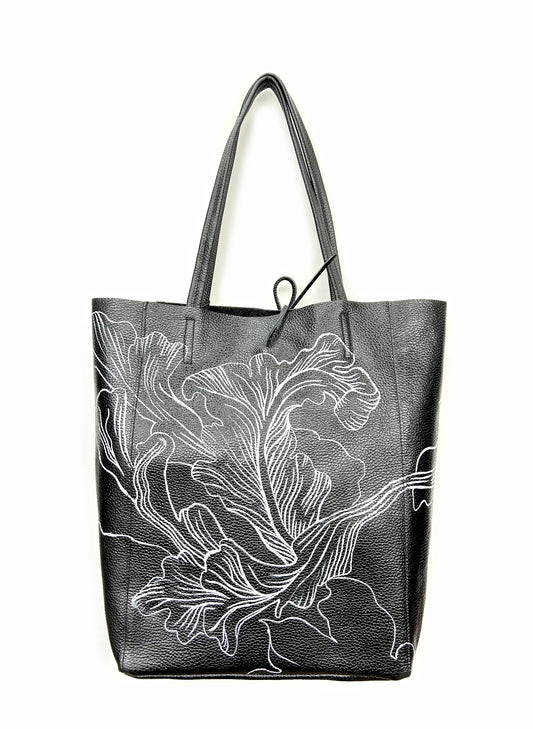 Acanthus handpainted tote bag black