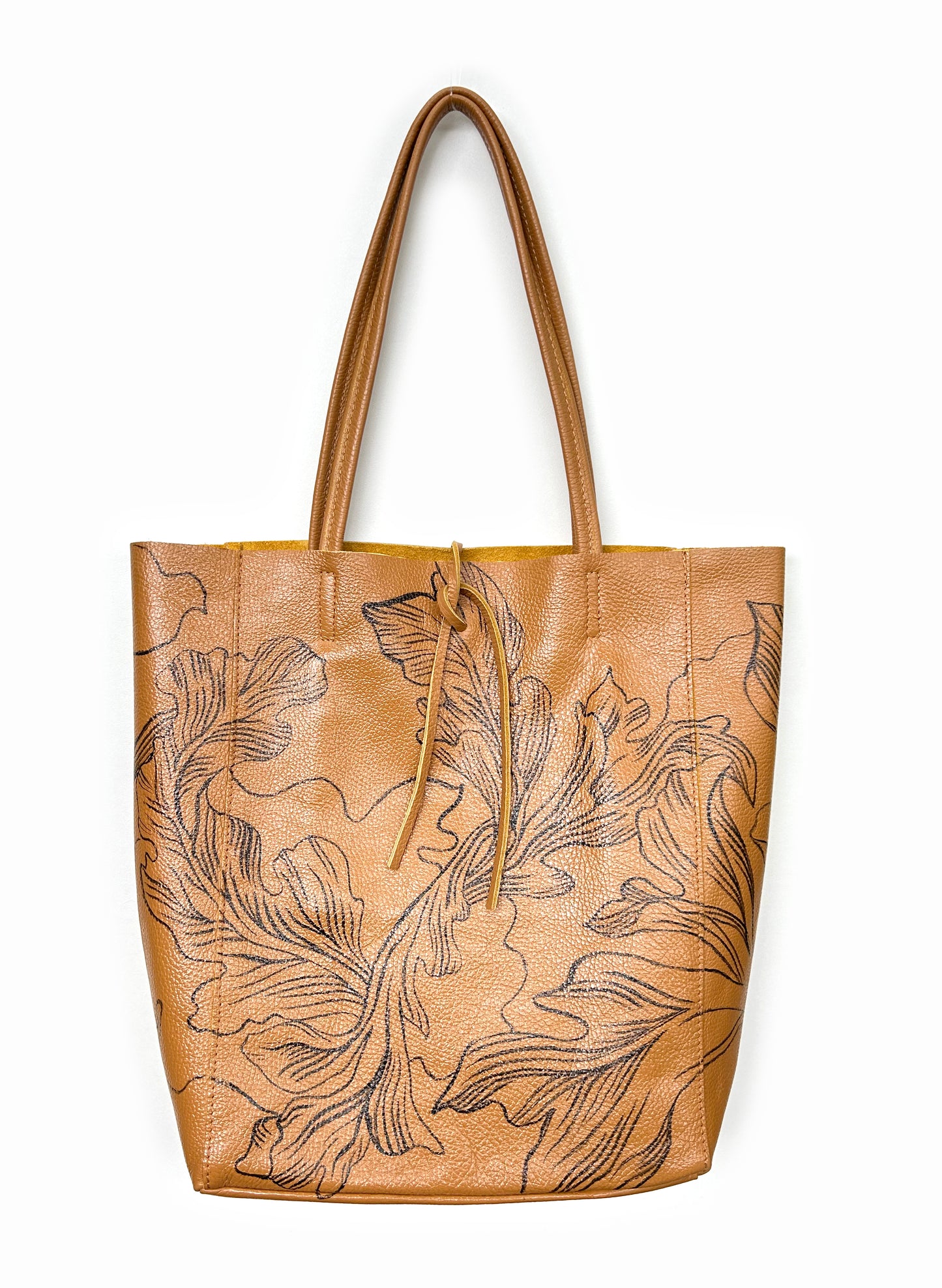 Acanthus handpainted tote bag camel